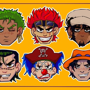 Adesivi One Piece Best Boys - Zoro, Kid, Law, Crocodile, Buggy, Ace - Anime Inspired, Set e singoli