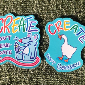 Créez sans générer - ANTI AI - Sticker, badges pour boutons et aimant grand - 59 mm∅
