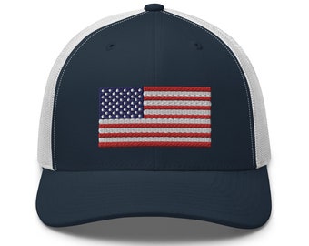 American Flag Embroidered Trucker Cap - USA Flag Cap, American Flag, Patriotic Hat, July 4th, Baseball Cap, America Hat, USA Hat