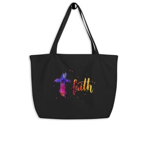 Faith Large Organic Tote Bag - Christian Tote Bag, Bible Verse Bag, Eco-Friendly, Religious Tote Bag, Faith Tote Bag, Christian Gifts