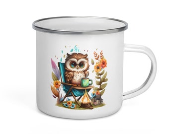 Campsite Owl 12oz Enamel Mug - Camping Coffee Mug, Camp Life Campfire Mug, Camping Mug, Outdoor Mug, Nature Mug, Hiking Mug, Camp Mug
