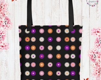 Colorful Daisies Cottage Core Tote Bag Garden Aesthetic Botanical Illustration Reusable Bag Gift Vegan Bag Farmers Market Tote ECO Friendly