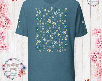 Blue Shaded Flowers Pretty Tee Unisex T-Shirt - Watercolor Floral, Bouquet T-Shirt, Spring Summer Tee, Boho, Cottagecore, Gift for Her/Him