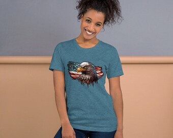 Patriotic Eagle and Flag Unisex T-Shirt - USA Shirt, 1776 Shirt, 4 July Shirt, Gun Owner Shirt, Veteran Shirt, Political T-Shirt