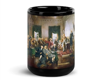 The Signing 15oz Black Glossy Mug - American Patriotic Art, USA Art, Patriotic Art on Canvas, Wall Art, United States Wall Art