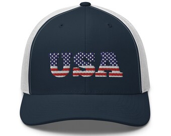 USA Embroidered Trucker Cap - USA Flag Cap, American Flag, Patriotic Hat, July 4th, Independence Day, Baseball Cap, America Hat, USA Hat