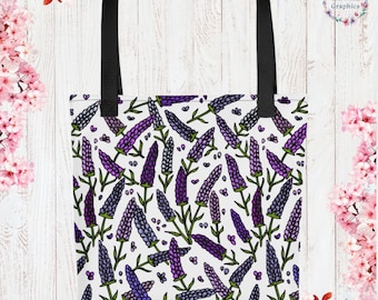 Lavender Cottage Core Tote Bag Garden Aesthetic Botanical Illustration Reusable Bag Gift Vegan Bag Farmers Market Tote ECO Friendly