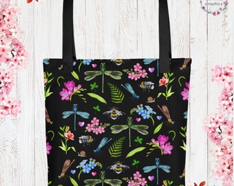 Garden Elements Cottage Core Tote Bag Garden Aesthetic Botanical Illustration Reusable Bag Gift Vegan Bag Farmers Market Tote ECO Friendly