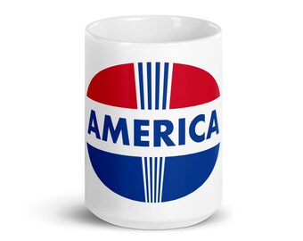 America Logo 15oz White Glossy Mug - American Patriotic Mug, Patriotic Mug, Patriotic Gift, Patriotic Gifts, America Coffee Mug