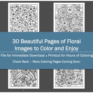 Floral Coloring Book Two - 30 Pages - Coloring Pages, Adult Coloring Pages, Printable Coloring Pages, Instant Download, PDF Coloring Pages