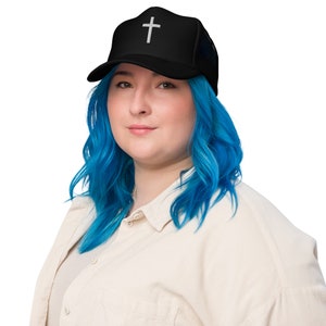 Cross Embroidered Trucker Hat - Christian Hat, God, Church, Faith, Pray, Grace, Bible Verse, Jesus Hat, Inspirational Dad Hat