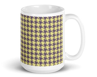 Yellow Gray Houndstooth Cottage Core 11 oz or 15 oz Mug Cottage Core Décor Farmhouse Chic Grandmillennial Boho Cottagecore Aesthetic