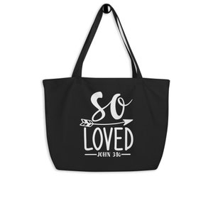 So Loved J3:16 Large Organic Tote Bag - Christian Tote Bag, Bible Verse Bag, Religious Tote Bag, JFaith Tote Bag, Christian Gifts