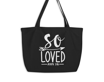 So Loved J3:16 Large Organic Tote Bag - Christian Tote Bag, Bible Verse Bag, Religious Tote Bag, JFaith Tote Bag, Christian Gifts