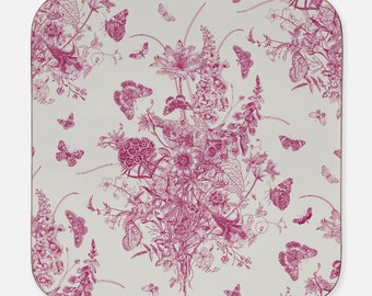 Magenta Toile Pattern Coaster Hardboard Back (Square) 4PK - Gift for Mom, Mother's Day Gift, Coaster Set, coasters, coaster set of 4
