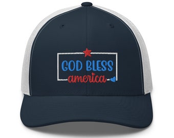 God Bless America Trucker Cap - USA Flag Cap, American Flag, Patriotic Hat, July 4th, Independence Day, Trucker Cap, America Hat, USA Hat