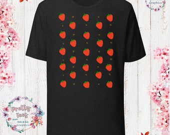 Strawberry Cottage Core Pretty Tee Strawberry Clothes Strawberry Shirt Garden Aesthetic Clothing Cottagecore Botanical Strawberry Print