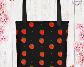 Strawberry Cottage Core Tote Bag Garden Aesthetic Botanical Illustration Reusable Bag Gift Vegan Bag Farmers Market Tote ECO Friendly