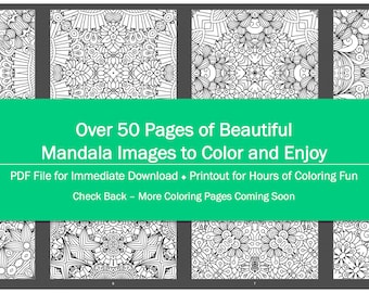 Merry Mandalas Coloring Book One – 50+ Pages - Coloring Pages, Adult Coloring Pages, Printable Coloring Page, Instant Download, PDF Coloring