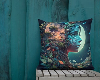 Moonlit Profile Premium Pillow Cottage Core Décor Farmhouse Chic Grandmillennial Boho Cottagecore Aesthetic