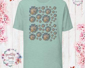 Blue Flower Ephemera Pretty Tee Unisex T-Shirt - Watercolor Floral, Bouquet T-Shirt, Spring Summer Tee, Boho, Cottagecore, Gift for Her/Him