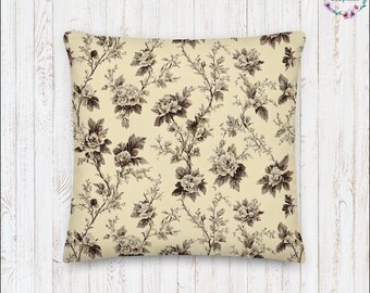 Premium Decorative Pillows Beige and Black Toile Pattern Cottage Core Décor Farmhouse Chic Grandmillennial Boho Cottagecore Aesthetic