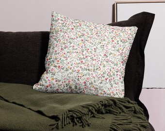 Floral Meadow Flowers Premium Pillow Cottage Core Décor Farmhouse Chic Grandmillennial Boho Cottagecore Aesthetic