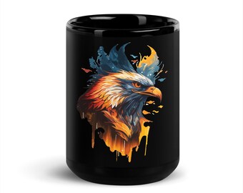 Colorful Eagle 15oz Black Glossy Mug - American Patriotic Mug, Patriotic Gift, Declaration of Independence, America Coffee Mug