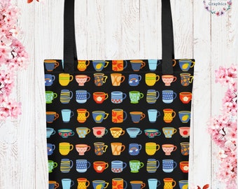 Teacups Cottage Core Tote Bag Garden Aesthetic Botanical Illustration Reusable Bag Gift Vegan Bag Farmers Market Tote ECO Friendly