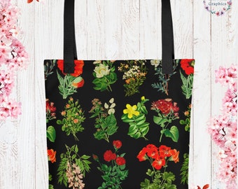 Vintage Floral Cottage Core Tote Bag Garden Aesthetic Botanical Illustration Reusable Bag Gift Vegan Bag Farmers Market Tote ECO Friendly
