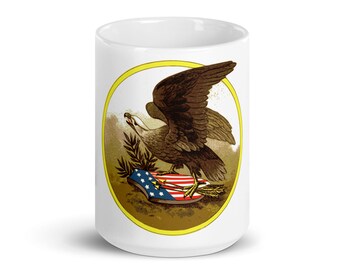 Vintage Eagle 15oz White Glossy Mug - American Patriotic Mug, Patriotic Mug, Patriotic Gift, Patriotic Gifts, America Coffee Mug