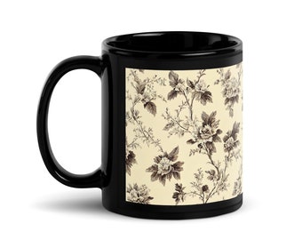 Beige and Black Toile Cottage Core 11 oz or 15 oz Mug Cottage Core Décor Farmhouse Chic Grandmillennial Boho Cottagecore Aesthetic