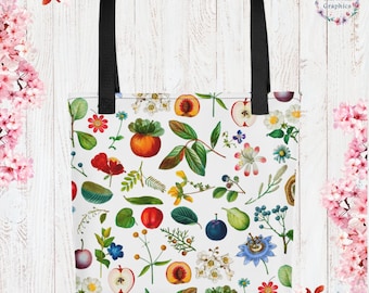 Botanical Cottage Core Tote Bag Garden Aesthetic Botanical Illustration Print Reusable Bag Gift Vegan Bag Farmers Market Tote ECO Friendly