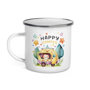 Happy Camper 12oz Enamel Mug - Camping Coffee Mug, Camp Life Campfire Mug, Camping Mug, Outdoor Mug, Nature Mug, Hiking Mug, Camp Mug