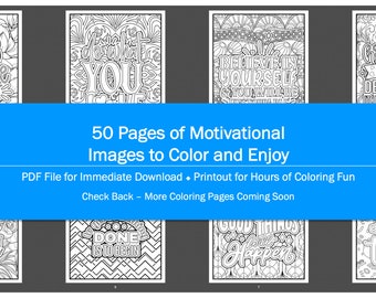 Motivational Coloring Book One - 50 Pages - Coloring Pages, Adult Coloring Pages, Printable Coloring, Instant Download, PDF Coloring Pages