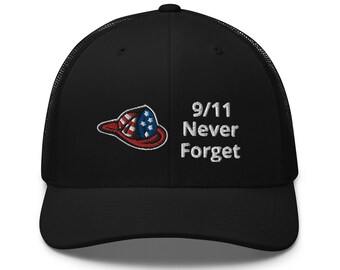 9/11 Never Forget Embroidered Trucker Cap - USA Flag Cap, American Flag, Patriotic Hat, July 4th, Baseball Cap, America Hat, USA Hat