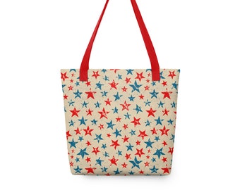 Patriotic Stars Tote Bag - Independence Tote, Market Bag, Grocery Bag, Farmhouse Tote Bag, Sturdy Reusable Bag