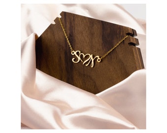Personalized Double Initial Heart Necklace - Gift for Mom, Mother's Day Gift, Personalized Heart Necklace, Personalized Initial Necklace