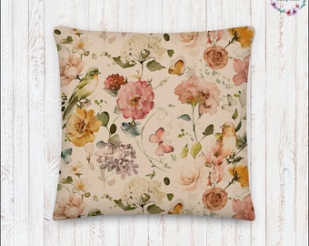 Vintage Floral Cottage Core Premium Pillow Garden Aesthetic Premium Pillow Botanical Floral Print Premium Pillow Flowers Cottagecore