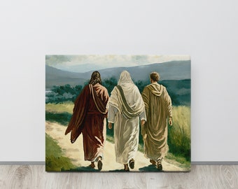 Jesus with Two Disciples on the Road to Emmaus on Canvas - God Wall Art, Christian Home Decor, Lion of Judah, Canvas Art, Christian Gift
