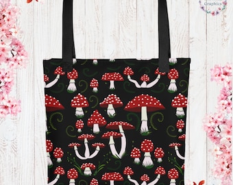 Mushrooms Cottage Core Tote Bag Garden Aesthetic Botanical Illustration Reusable Bag Gift Vegan Bag Farmers Market Tote ECO Friendly