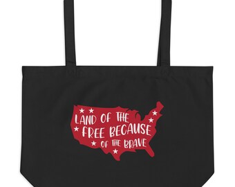 Home of the Free Large Organic Tote Bag - Independence Tote, Market Bag, Grocery Bag, Farmhouse Tote Bag, Sturdy Reusable Bag