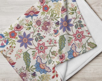 Jacobean Style Floral Cottage Core Throw Blanket Garden Aesthetic Blanket Boho Blanket Blanket Flowers Cottagecore Couch Throw Mom Gift