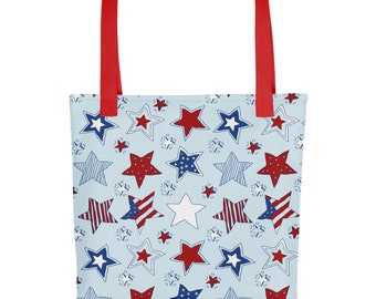 Patriotic Stars Tote Bag - Independence Tote, Market Bag, Grocery Bag, Farmhouse Tote Bag, Sturdy Reusable Bag