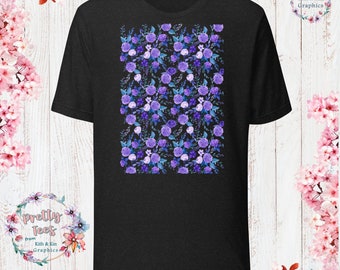 Violet Floral Cottage Core T-Shirt Flower Clothes Floral Shirt Garden Aesthetic Clothing Cottagecore Clothes Botanical Violet Floral Print