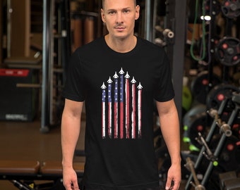 Jets and Flag Unisex T-Shirt - USA Flag Shirt, American Flag T-Shirt, 4th of July Shirt, Patriotic American Flag Shirts, Veteran Shirt