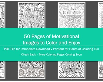 Motivational Coloring Book Two - 50 Pages - Coloring Pages, Adult Coloring Pages, Printable Coloring, Instant Download, PDF Coloring Pages