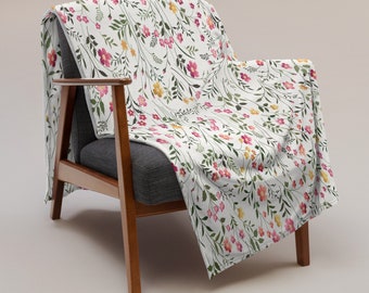 Floral Meadow Flowers Throw Blanket Gift for Mom Cottage Core Décor Farmhouse Chic Boho Cottagecore Aesthetic Boho Couch Throw