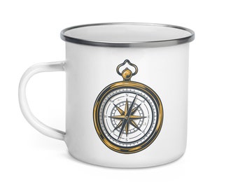 Compass 12oz Enamel Mug - Camping Coffee Mug, Camp Life Campfire Mug, Camping Mug, Outdoor Mug, Nature Mug, Hiking Mug, Camp Mug