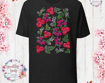Raspberry Cottage Core Pretty Tee Raspberry Clothes Raspberry Shirt Garden Aesthetic Clothing Cottagecore Clothes Botanical Raspberry Print